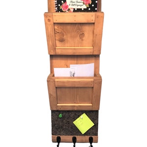 Wooden Mail Organizer, Hang on Wall, Key Holder, Entryway Storage, Mail Shelf, Dog Leash Hooks, Family Organization, Letter Rack