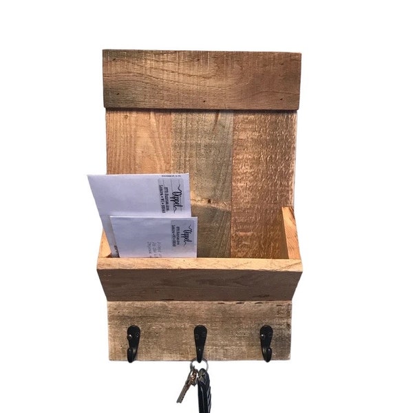 Reclaimed Wood Mail Organizer, Mail Sorter and Key Holder, Hanging Rustic Wood Display, Slot for Letters, Mail Holder