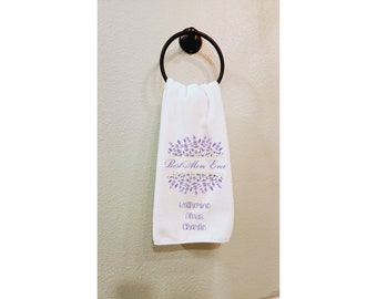 Personalized Hand Towel Mother's Day Gift Best Mom Ever, Custom Hand Towel, White Purple Kitchen or Bathroom Name Towel Gift for Her