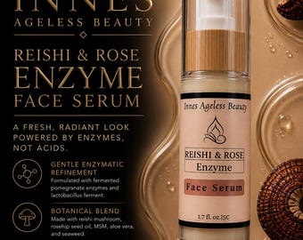 Reishi und Rose Enzyme Gesichtsserum | Veredelung | Stärkend | 1,7 Unzen Airless-Pumpe