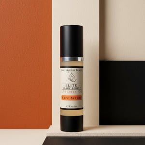 Vitamin C face serum in black airless pump, hydrating antioxidant skincare for dry and mature skin