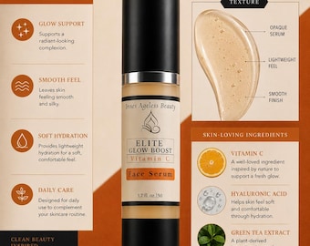 Elite Glow Boost Vitamin C Serum | Glow | Hydration | Defense | 1.7 oz Airless Pump