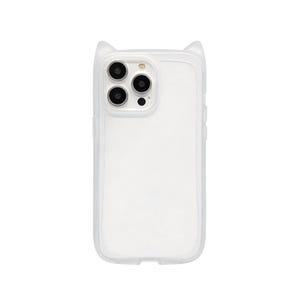 Op de afbeelding: Een doorzichtige, witte telefoonhoes met kattenoortjes. De hoes heeft een transparante achterkant en een wit frame. De cameralenzen zijn zichtbaar. De hoes is ontworpen voor een smartphone.