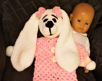 Crochet Comforter Bunny, Baby Lovey Toy, Security Blanket, New Baby Gift, Super cute, Cuddly Baby Doll, Soft Toy, Stuffed Doll, Rag Doll