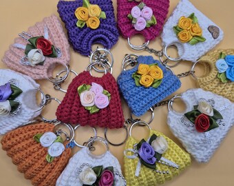 Crochet Floral Mini Purse Keychain | Tiny Flower Coin Pouch | Bag Charm | Handmade Gift for Women & Teens