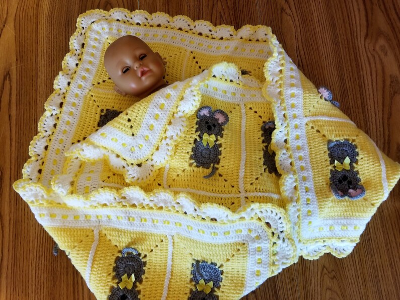 Crochet Yellow Baby Blanket With Little Mice for Little Boy or Etsy