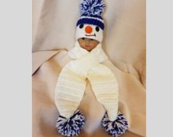 Snowman Hat and Scarf, Matching Hat and Scarf, Crochet Baby Hat, Baby Beanie, Photo Prop, Christmas Gift, Newborn Crochet Baby Hat