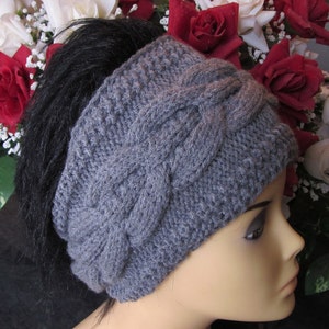 Hand Knitted Grey Head Band with Beautiful Ornament image 1