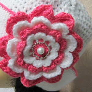 White Crochet Hat with Beautiful Flower image 2