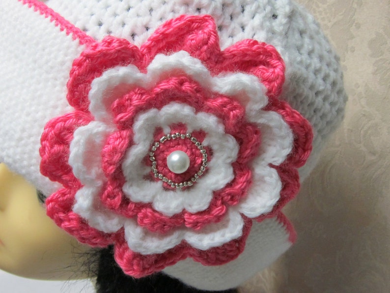 White Crochet Hat with Beautiful Flower image 2
