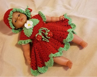 CUSTOM ORDER! Handmade Baby Girl Crochet Dress and Hat Set With strawberry decoration (0-12 month)