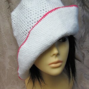 White Crochet Hat with Beautiful Flower image 4