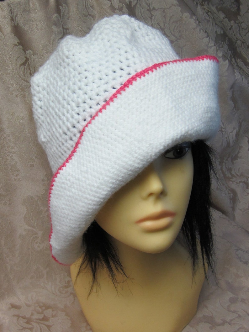 White Crochet Hat with Beautiful Flower image 4