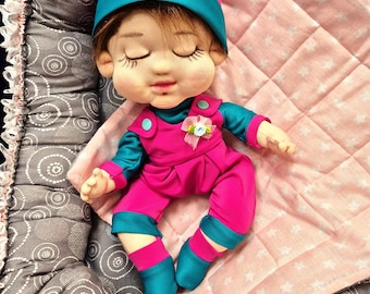 Handmade Fabric Baby Doll Set with Colorful Outfits, Baby Nest, Bed Blanket & Pillows Dress Up Stuffed Doll Changeable Clothes Gift for Girl