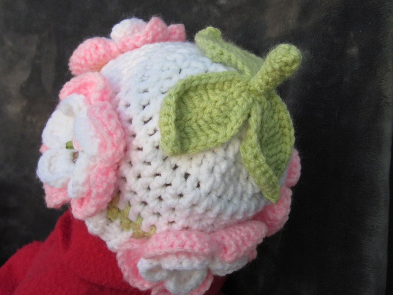 Crochet Flowers Baby Beanie, Photo Prop Beanie, Christmas Gift, Crochet Baby Hat, Baby flowers Hat, Newborn Flowers Hat image 4