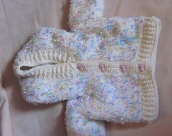 Knitted/Croched Baby Jacket with Hood and Little Piggy buttons (For Baby's to 3-12 months)