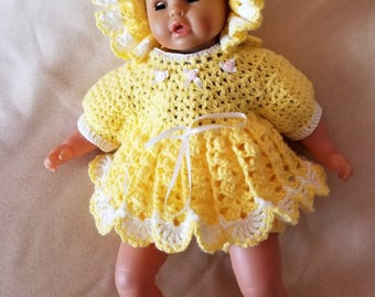 Handmade Baby Girl Crochet Dress, Hat, Booties and Diaper cover Set