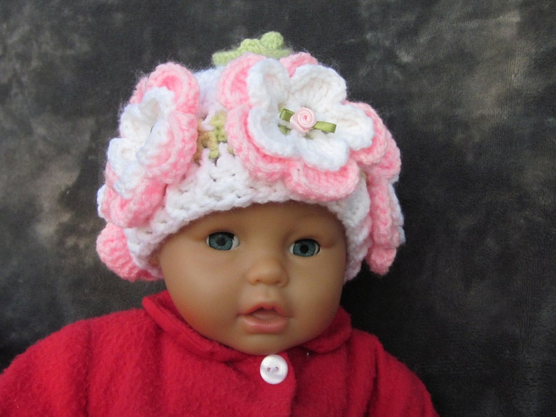 Crochet Flowers Baby Beanie, Photo Prop Beanie, Christmas Gift, Crochet Baby Hat, Baby flowers Hat, Newborn Flowers Hat image 1