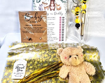 Yellow Bee Baby Shower Favor Gift Bags Set of 10 | Unisex Baby Shower Favors | Beaded Pen, Plush Bear & Seed Packet
