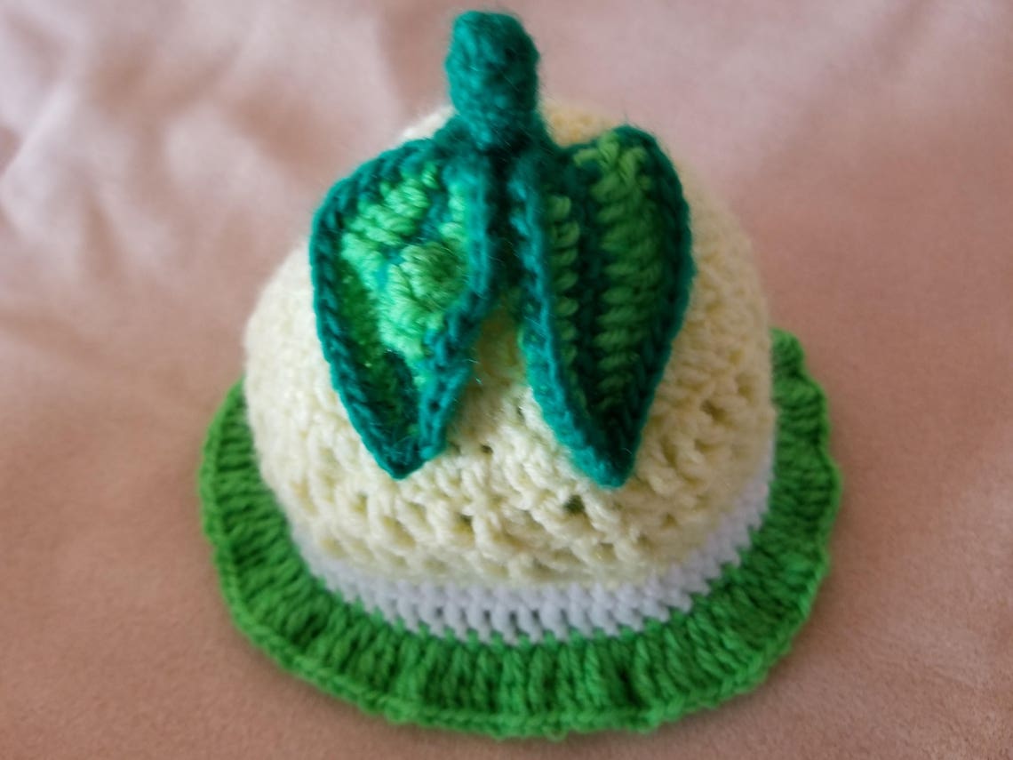 Handmade Baby Crochet Dress, Hat and Booties Set 03 Month. Lemon Set