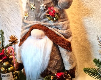 Handmade Christmas Gnome | Scandinavian Tomte Nisse | Farmhouse Holiday Decor | Winter Tiered Tray Ornament | Cozy Gift Idea