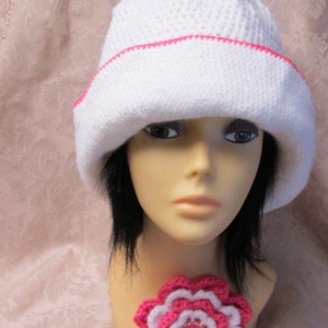 White Crochet Hat with Beautiful Flower image 5