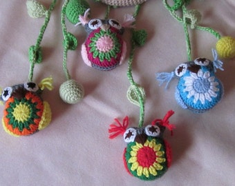 Crochet Owl Amigurumi Doll Mobile, Crib Mobile, Baby Mobile, Nursery Mobile, Colorful Owl Mobile, Great Baby Shower Gift