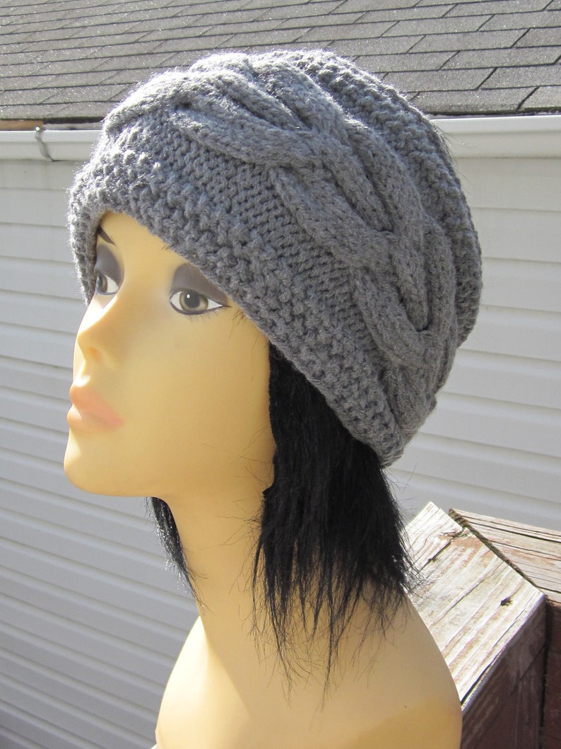 Hand Knitted Grey Head Band with Beautiful Ornament image 3