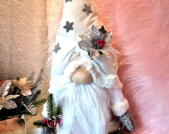 Handmade Christmas Gnome | Scandinavian Tomte Nisse | Farmhouse Holiday Decor | Winter Tiered Tray Ornament | Cozy Gift Idea