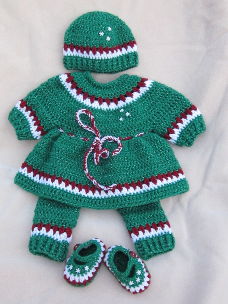 Handmade baby Holiday crochet dress set/Newborn Baby Set/Perfect Shower Gift /Take Home Outfit/Christmas Set/Holiday dress/Fancy party dress image 3