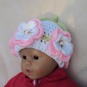 Crochet Flowers Baby Beanie, Photo Prop Beanie, Christmas Gift, Crochet Baby Hat, Baby flowers Hat, Newborn Flowers Hat image 3