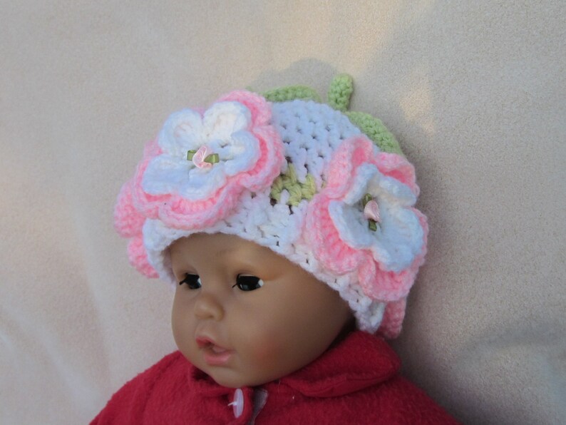 Crochet Flowers Baby Beanie, Photo Prop Beanie, Christmas Gift, Crochet Baby Hat, Baby flowers Hat, Newborn Flowers Hat image 3