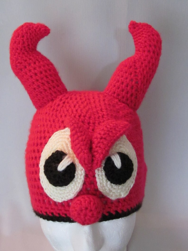 Crochet Devil Hat With Horns Earflap Hat Crochet Beanie Etsy