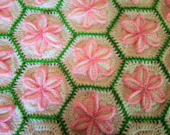 Coming Home Gift. Crochet Baby Girl Flower Blanket For Stroller, Bassinet or Crib with 3D Flower Perfect For Baby Shower.