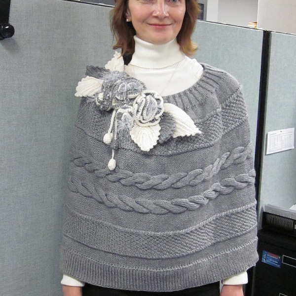 Hand-knitted  Grey Shawl / Cable Patterned / Capelet / Wrap / Shrug/ Poncho