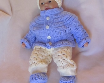 Handmade baby shower, christening/Baptism Newborn Boy Cardigan/antique bottons, Pants, Booties, Hat set Perfect Shower Gift/Take Home Outfit