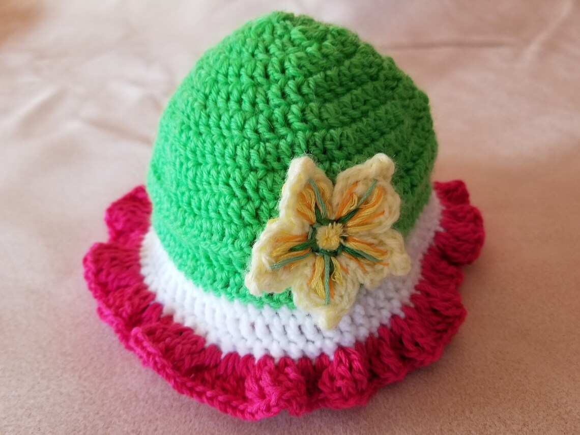 Handmade Baby Crochet Dress, Hat and Booties Set 03 Month. Watermelon