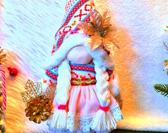 Handmade Christmas Gnome | Scandinavian Tomte Nisse | Farmhouse Holiday Decor | Winter Tiered Tray Ornament | Cozy Gift Idea