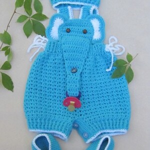 Crochet Baby Infant Romper Elephant Set, Turquoise Crochet Overall, Elephant Coverall Elephant Romper Newborn photo prop Crochet Baby Outfit