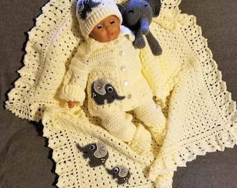 Custom Order for BABY! Best gift idea! Handmade Baby Shower, Christening Newborn Baby Crochet Blanket, Cardigan, Overall, Booties, Hat set.