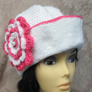 White Crochet Hat with Beautiful Flower image 3