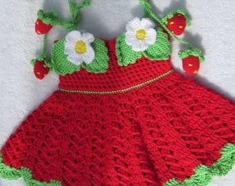 white christmas dresses Crochet Strawberry Shortcake Baby Dress main image 1