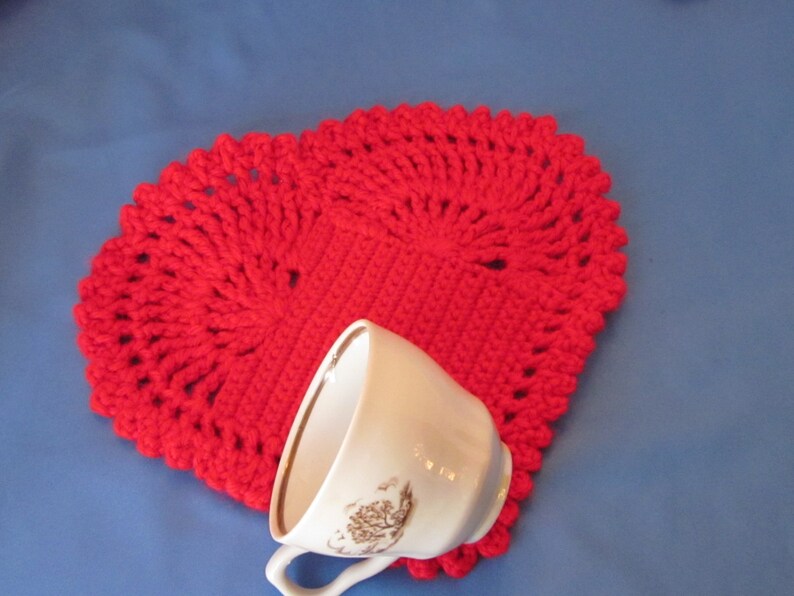 Red Hearts Crochet Coasters Set. Great gift for a someone special. Valentines Day Gift. image 5