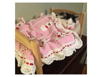 Custom order for your Pet! Crochet Blanket with bunnies for Puppy or Kitty!