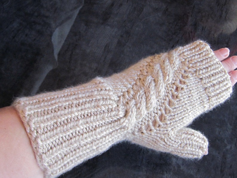 Hand-knitted Fingerless Gloves Mittens Arm Warmers with Beautiful Ornament image 3