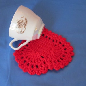 Red Hearts Crochet Coasters Set. Great gift for a someone special. Valentines Day Gift. image 4