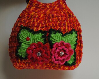 Colorful Crochet Handbag With Beautiful Flowers / Special offer 20% off and FREE Shipping. Valentines Day Gift