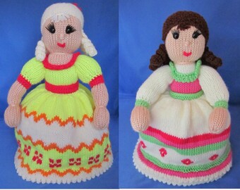 Handmade knitted/crochet reversible Topsy-Turvy Doll, cute and cuddly toy for kids babies children brunette/blonde with colorful dress.