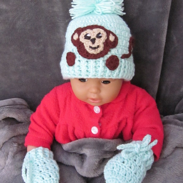 Monkey Applique crochet baby hat, Baby Hat, Baby Beanie, Photo Prop Beanie,Christmas Gift, Crochet Baby Hat, Newborn Hat, Symbol of New Year