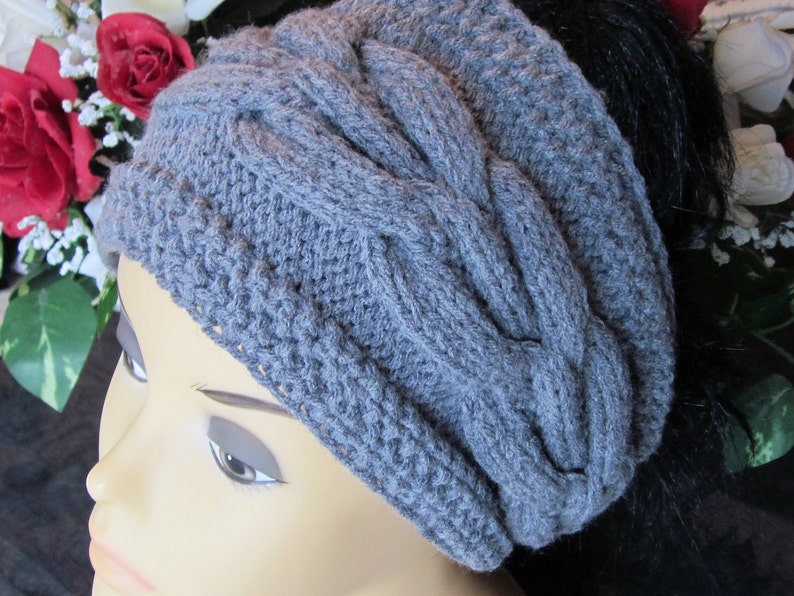 Hand Knitted Grey Head Band with Beautiful Ornament image 2